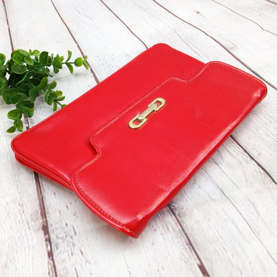80s vintage red faux leather purse, shoulder bag … - image 6