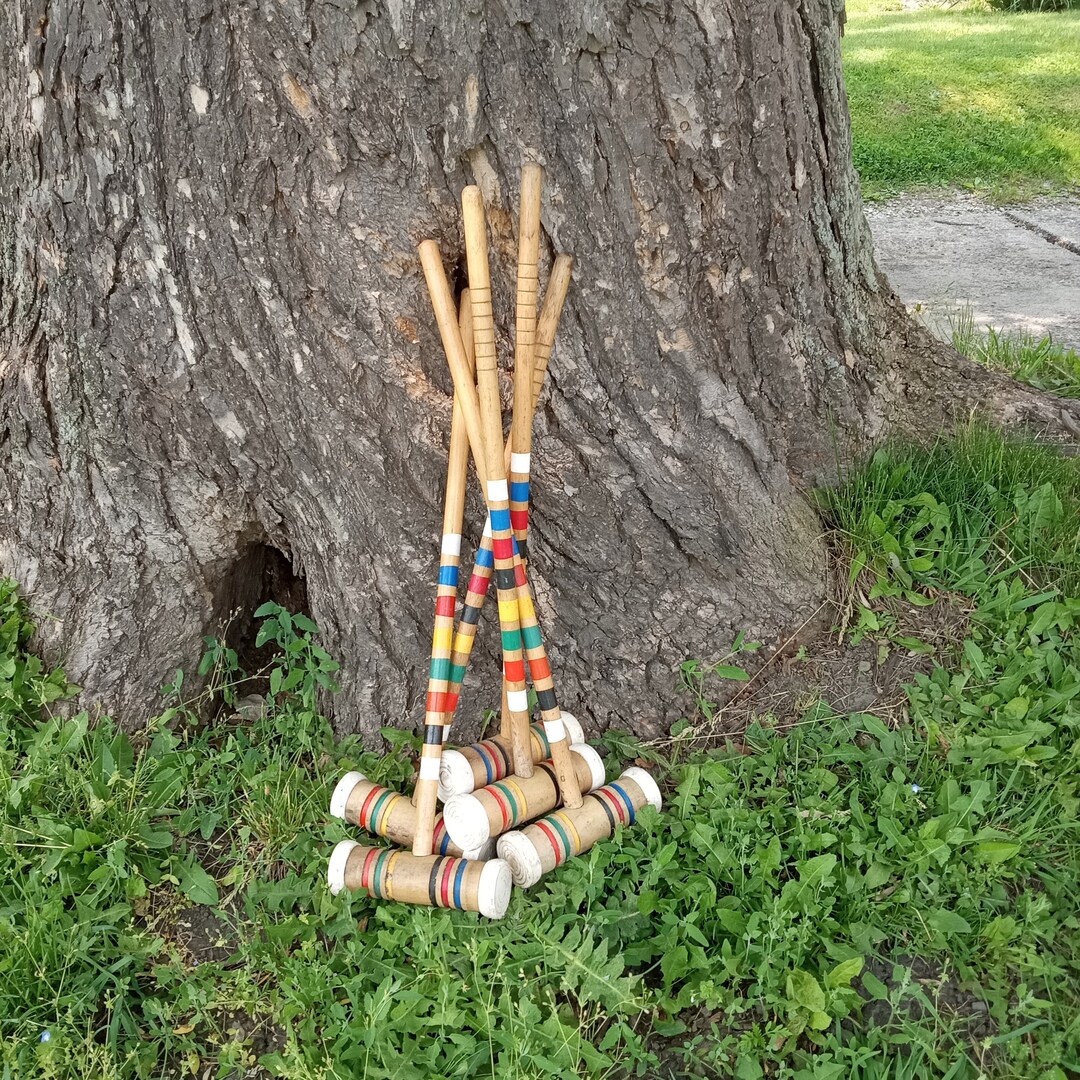 Vintage Sportcraft Croquet Mallet, Wooden Sticks, Wood Croquet Mallets