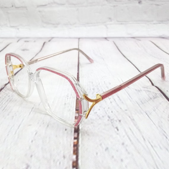 1980s large octagon eyeglasses clear red vintage … - image 3