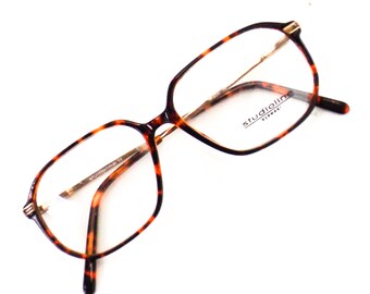 vintage eyeglasses Studioline tortoise shell rimmed eyeglasses vintage 70s 80s NOS square gold oversized eye glasses