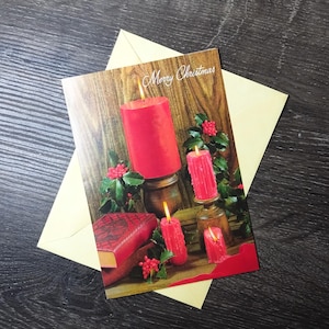 carte de noël rétro bougies rouges flammes joyeux noël carte de voeux bougie chromes collection exclusive usa neuf vieux stock vintage classique