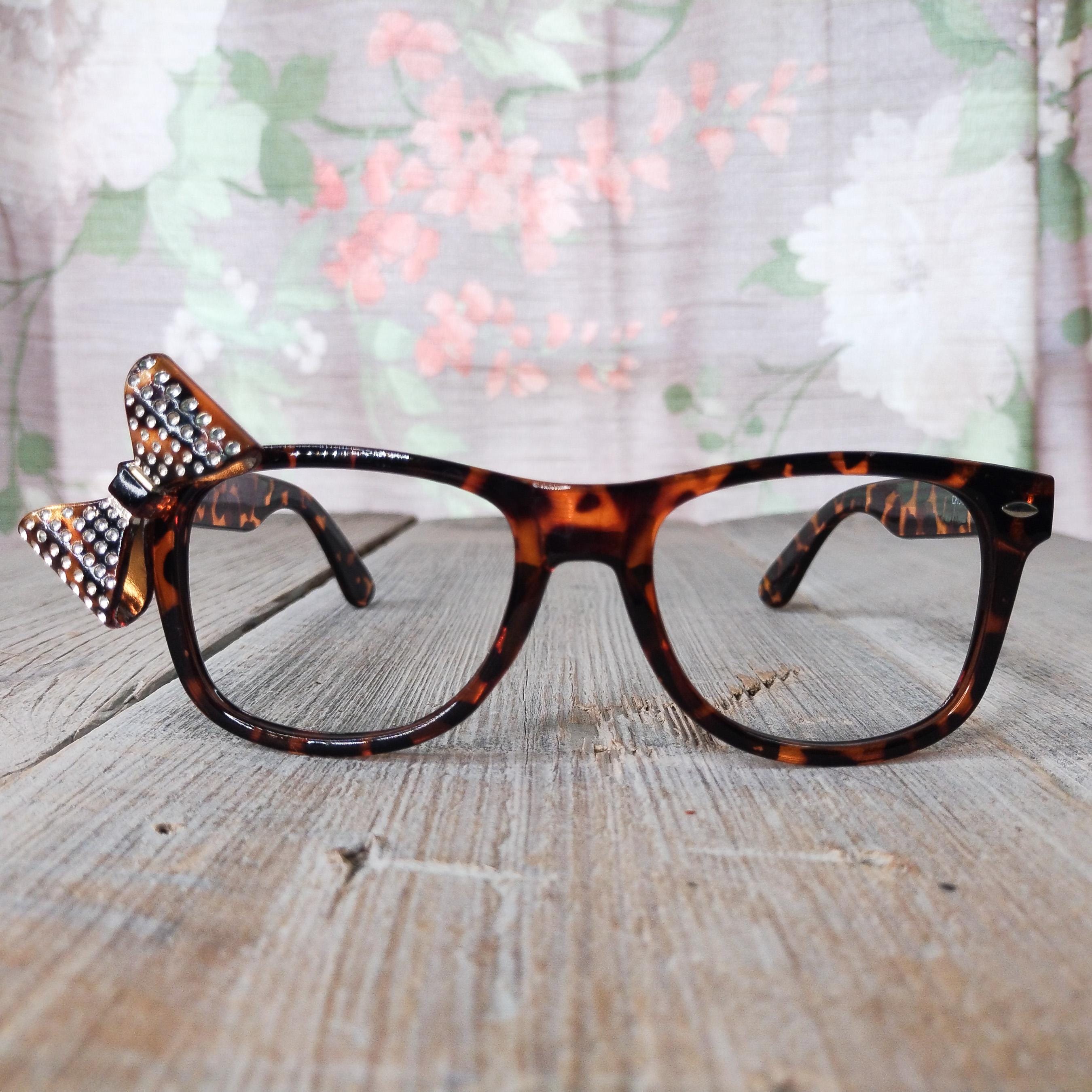 Rhinestone Bow Tortoiseshell Glasses Frames: Costume Eyewear (no