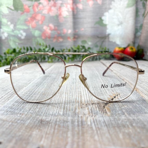 Vintage Square Aviator Eyeglass Frames: Light Gol… - image 1