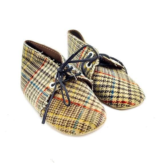 vintage baby shoes, toddler walking shoes, plaid … - image 1