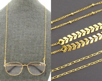 gold eyeglass chain necklace | glasses lanyard | sunglasses holder | face mask chain for woman | feather fishbone paperclip satellite bead