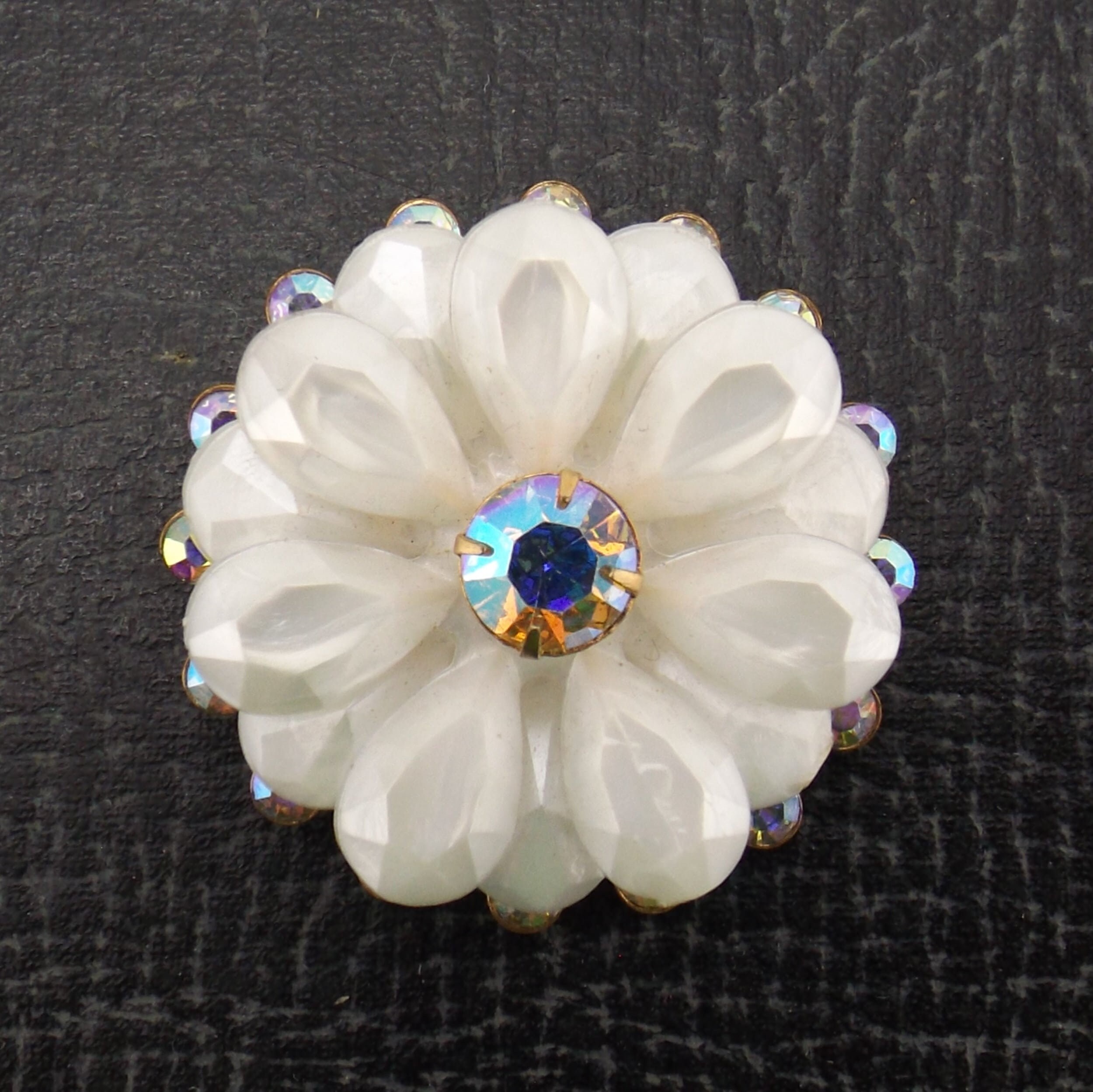 Round pin white flower brooch rhinestones lapel pin jewelry Etsy