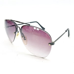 large aviator sunglasses rimless sunglasses vintage NOS sunglasses black image 2