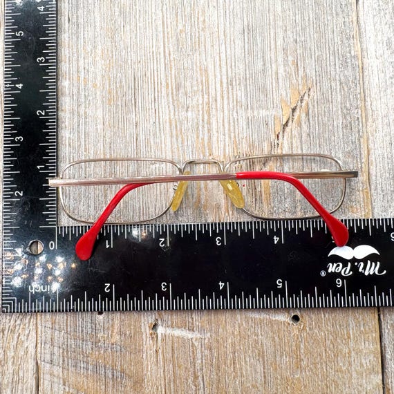 Vintage Rectangle Eyeglass Frames: Red & Gold Met… - image 4