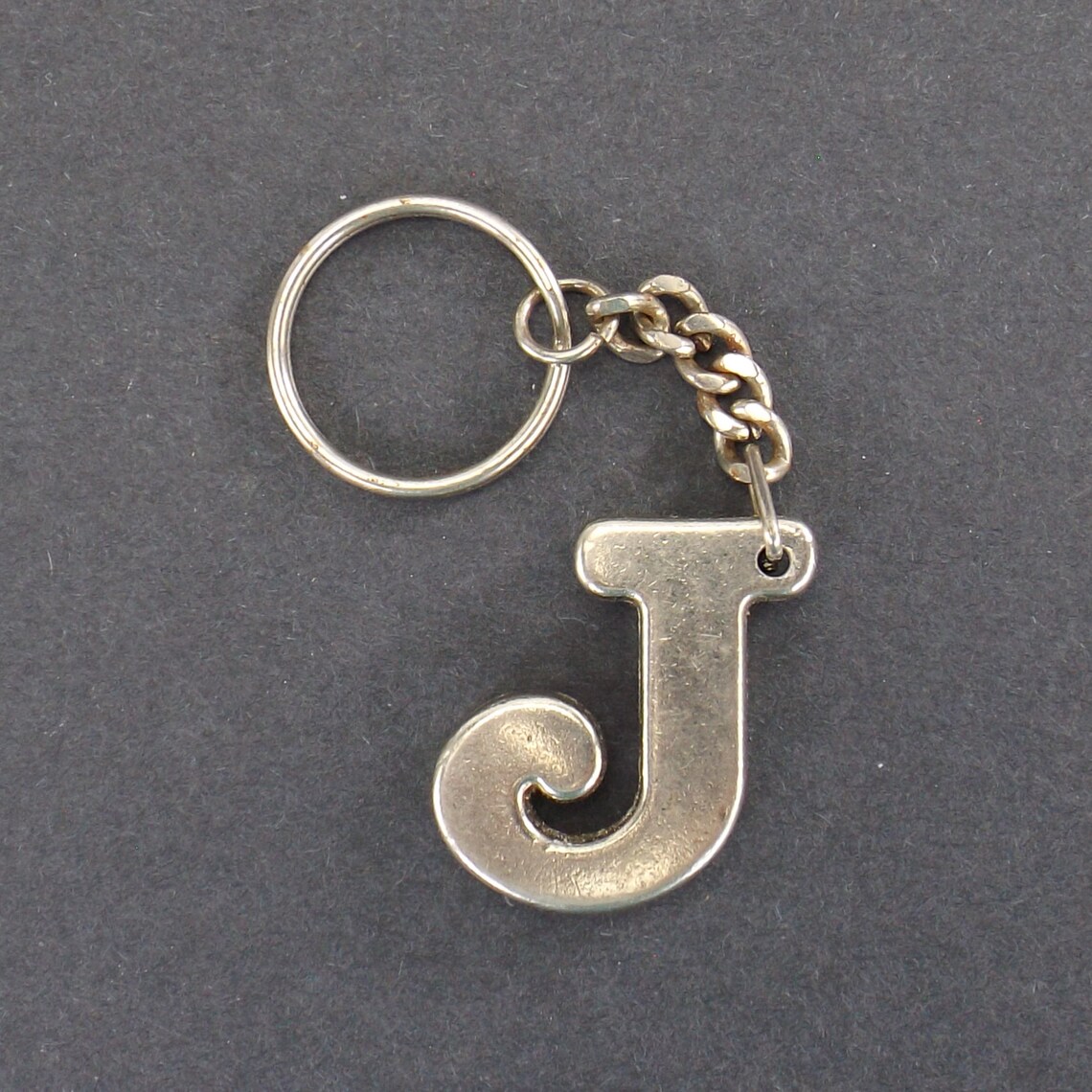 Letter J keychain silvertone metal initial personalized Etsy