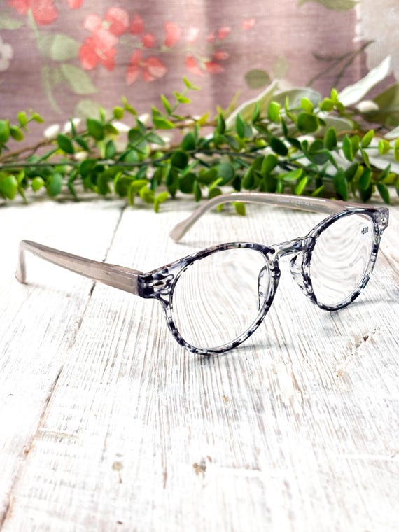 Round Reading Glasses: Black Tortoise-Shell Plast… - image 1