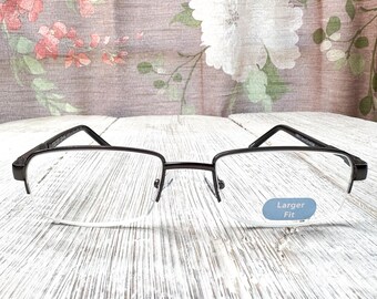 Semi-Rimless Rectangle Reading Glasses +2.50 - Gunmetal Unisex Readers
