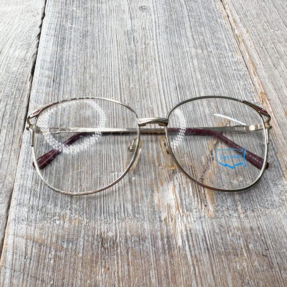 Oversized Round Eyeglass Frames: Light Gold & Red… - image 7