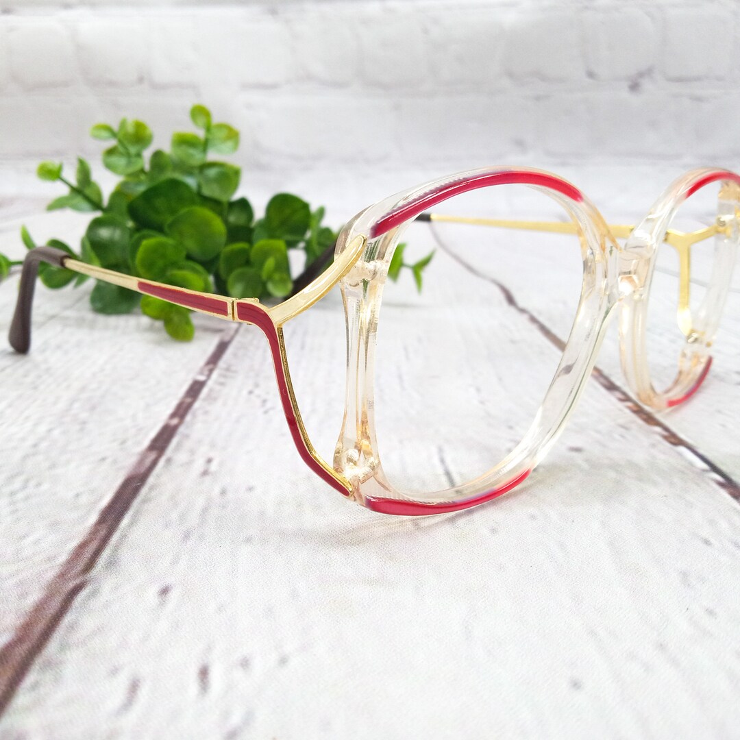 1980s Large Square Eyeglasses Pink Gold Vintage Eye Glasses Women Men
