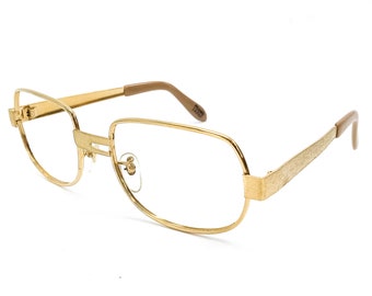 70s glasses vintage eyeglasses | large square eyeglass frames | brushed gold metal frame | made in japan