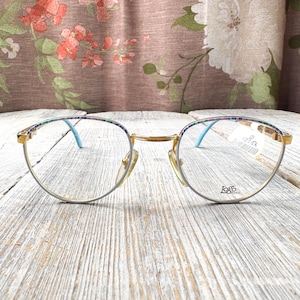 kids eyeglass frames only round eyeglasses blue-multi gold 48[]20/125 child/children/girls glasses vintage/deadstock eyewear