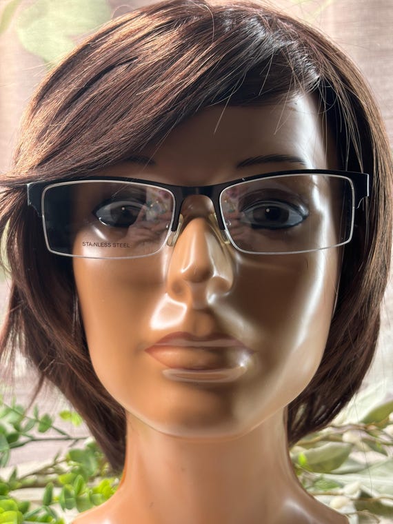 Black Rectangular Semi-Rimless Eyeglasses: 54[]17… - image 2