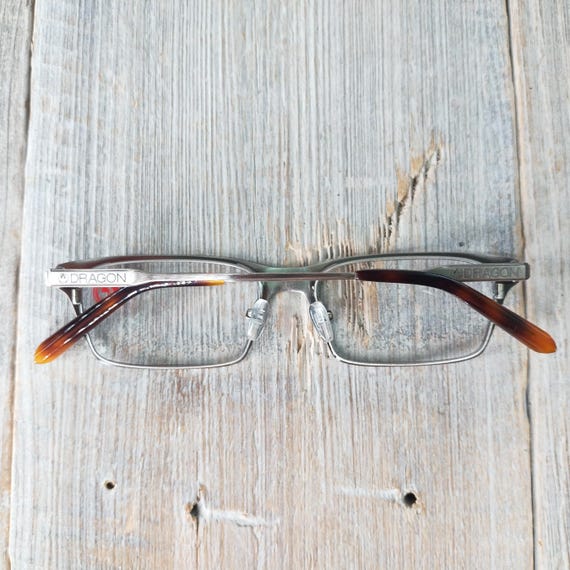 Vintage Rectangle Eyeglasses: Satin Silver & Brow… - image 5