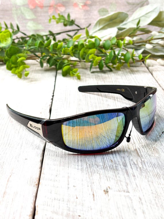 Dark Red Wrap-Around Sunglasses with Mirror Lenses