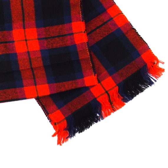 1970's vintage plaid flannel scarf red and blue t… - image 2