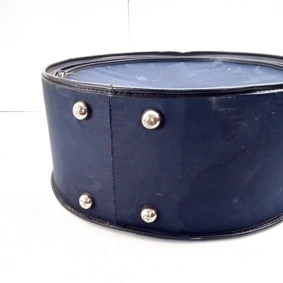 vintage round suitcase blue softshell - image 5