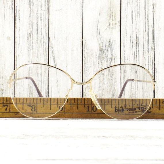 NOS vintage 80s eyeglasses rimless round | gold m… - image 7