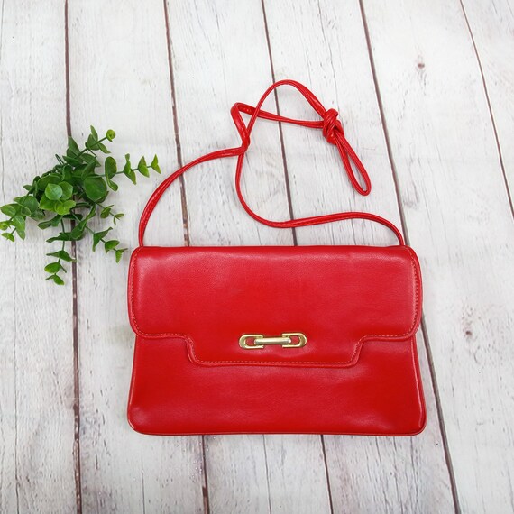 80s vintage red faux leather purse, shoulder bag … - image 2