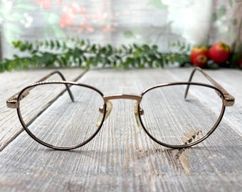 ブラウンラウンドフレーム　アンティークメガネ ヴィンテージラウンド眼鏡フレーム：ゴールド＆ブラウン、1990年代