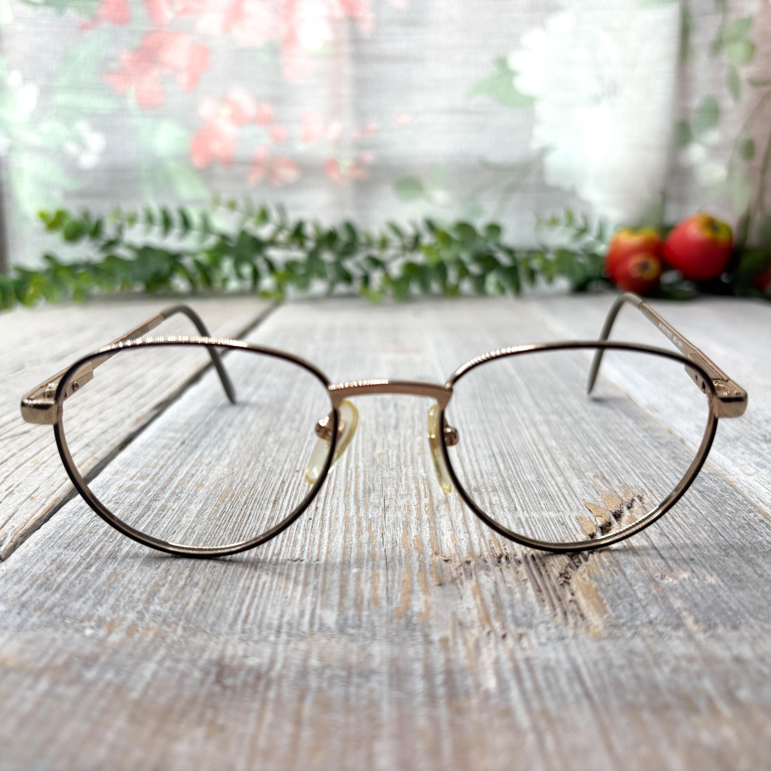 ブラウンラウンドフレーム　アンティークメガネ ヴィンテージラウンド眼鏡フレーム：ゴールド＆ブラウン、1990年代