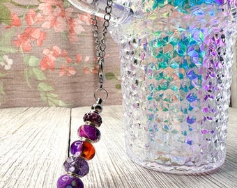 Purple Tumbler Handle Charm: Beaded Drink Cup Accessory