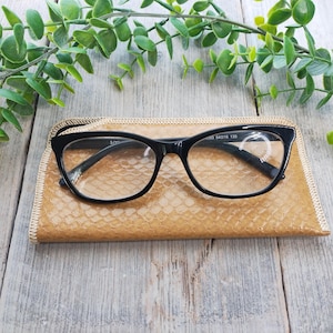 custodia per occhiali deadstock custodia morbida beige/giallo similpelle pelle di serpente unisex/uomo/donna accessori vintage porta occhiali da sole