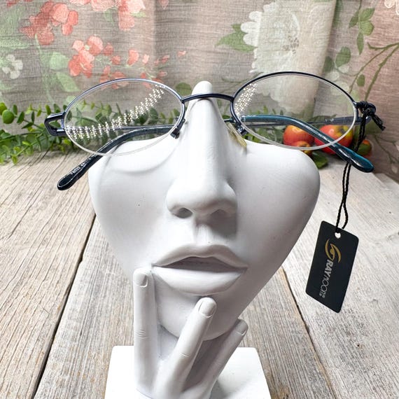 Oval Eyeglass Frames: Matte Metallic Blue Vintage… - image 4