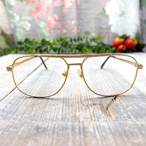 eyeglass frames only 54[]18/140 gold aviator square eyeglasses unisex/men/women deadstock/vintage/nos glasses 1990s