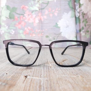 black and gray recessed eyeglass frames only square glasses fashion accessories eyeglasses deadstock vintage eyewear unisex/men/women nos