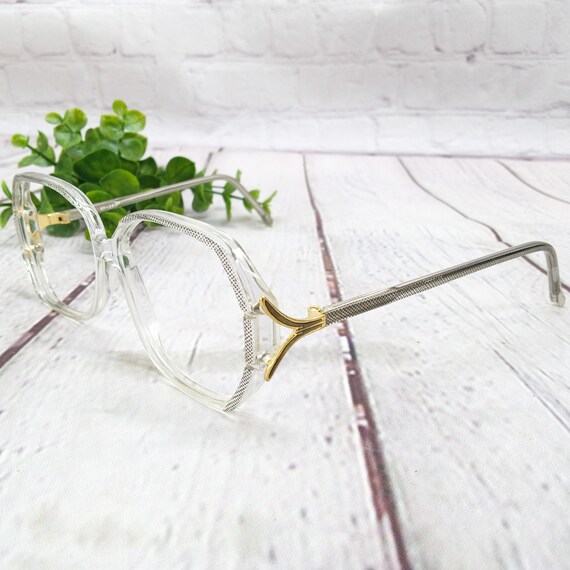 1980s large round eyeglasses black clear gold vin… - image 1