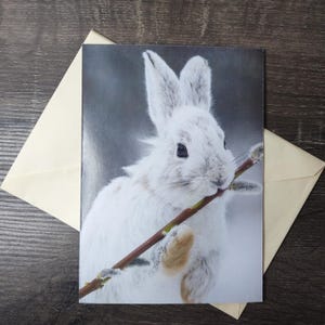 witte sneeuw konijn kerstkaart konijn rennen stok mond blanco wenskaart schattig winters tafereel vintage briefpapier nos moeder/vader/vriend/tante