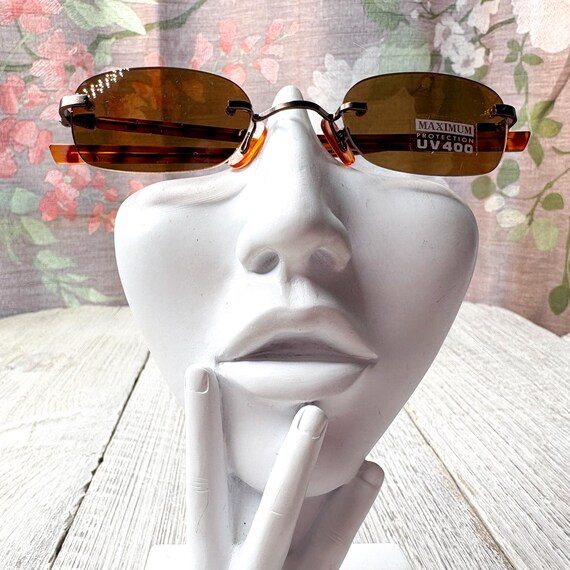 Rimless Rectangle Sunglasses: Copper Lens, Tortoi… - image 4