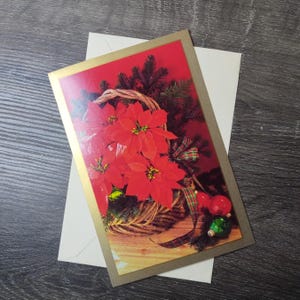 poinsettia flower christmas card very merry christmas day realistic retro vintage stationary new old stock greeting card american greetings