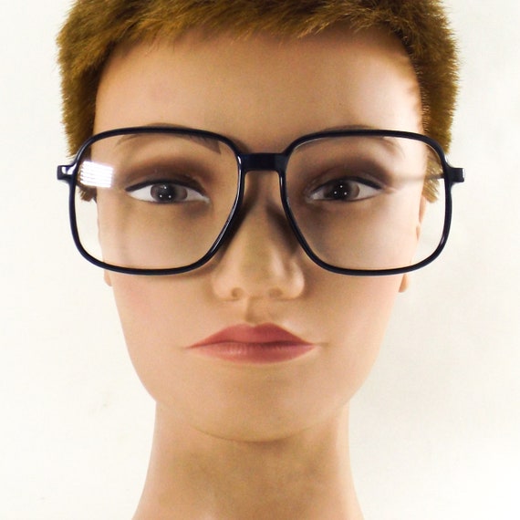 vintage navy blue square eyeglasses oversize eye … - image 6