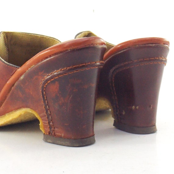 vintage open toe pumps women 6 | brown leather he… - image 7