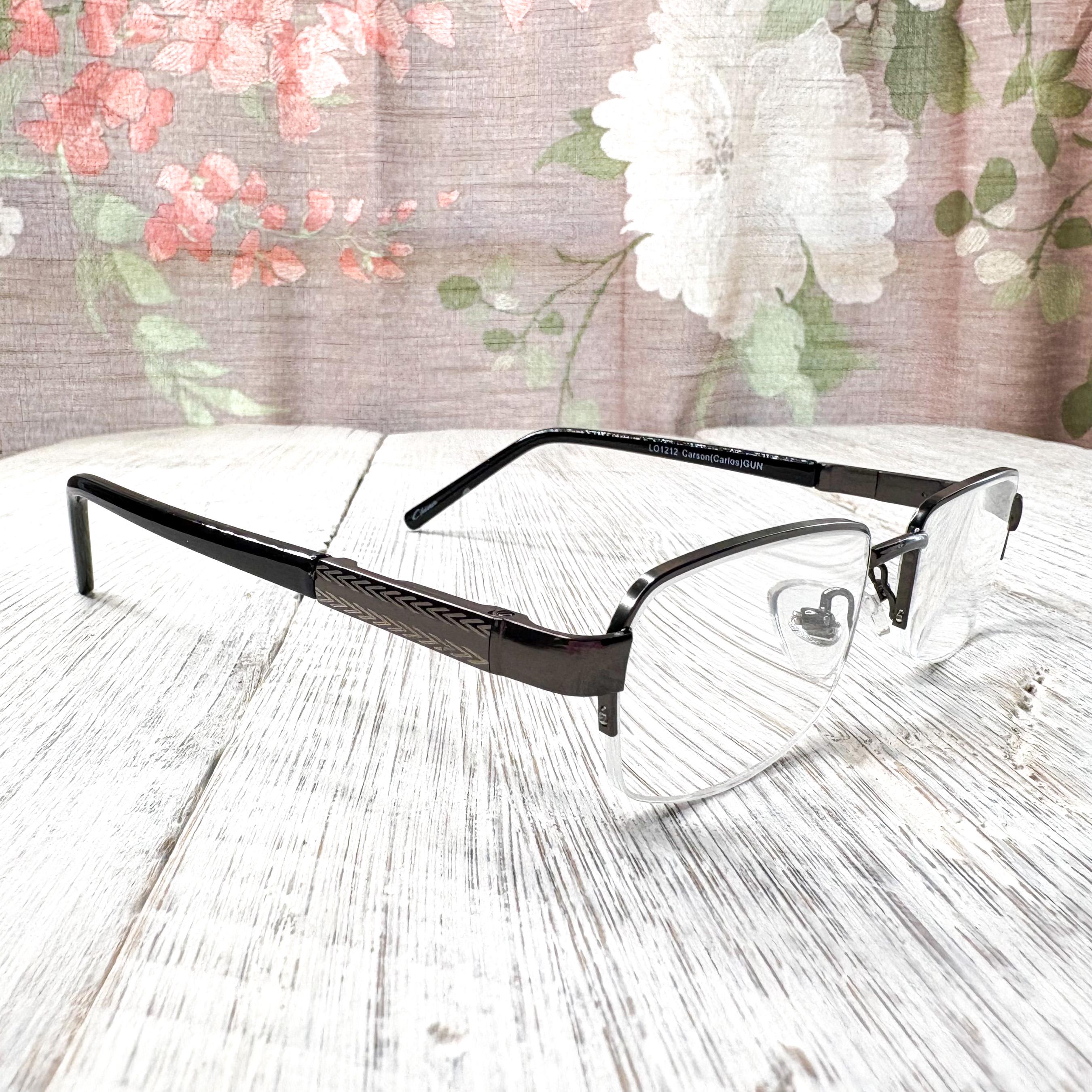 Semi-rimless Reading Glasses +2.00 Black Silver Chevron 