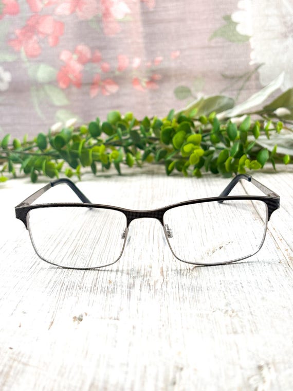 Gunmetal Eyeglass Frames: Square Prescription Eye… - image 3
