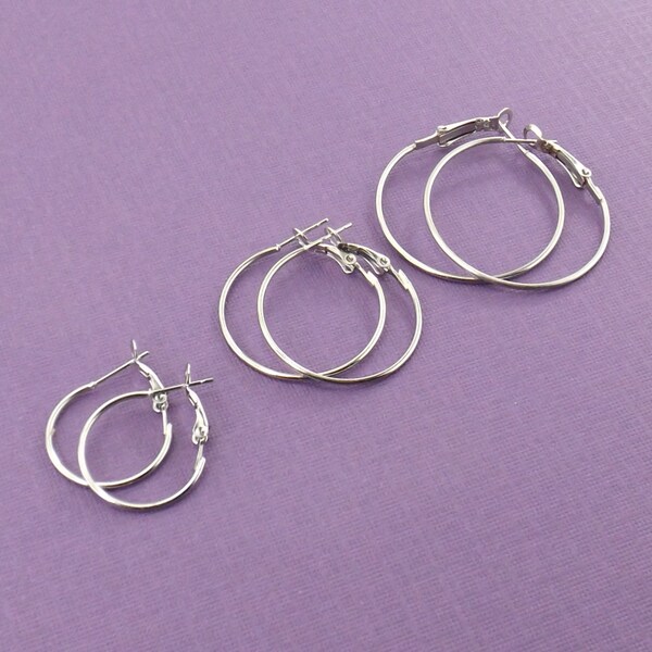 hoop earrings white gold plated | small/medium simple classic modern | 20mm 25mm 30mm