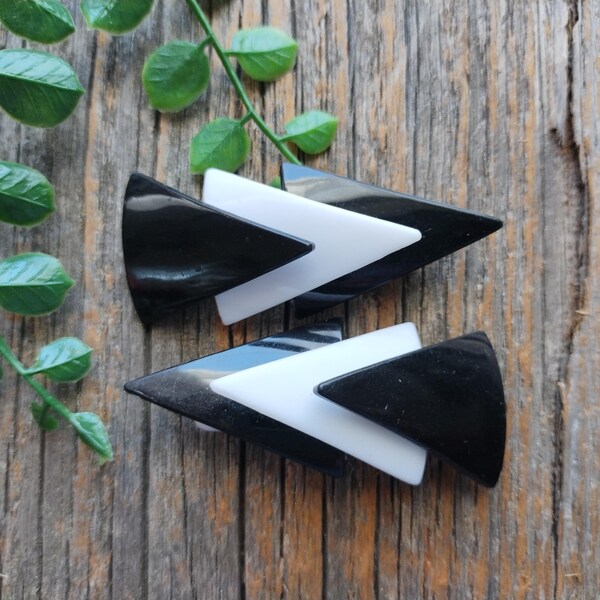 Retro Chevron Haarspange - Schwarz & Weiß