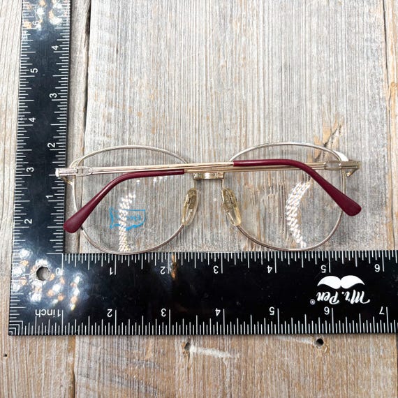 Oversized Round Eyeglass Frames: Light Gold & Red… - image 5