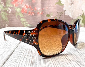 Oversized Tortoiseshell Sunglasses with Rhinestones: Women's Eyewear