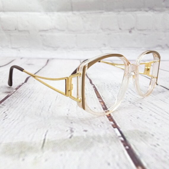 1980s large round eyeglasses gold clear brown vin… - image 1