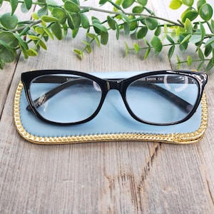 custodia per occhiali vegan-friendly in similpelle azzurro/oro custodia morbida per occhiali accessori per occhiali unisex/uomo/donna mid-century new