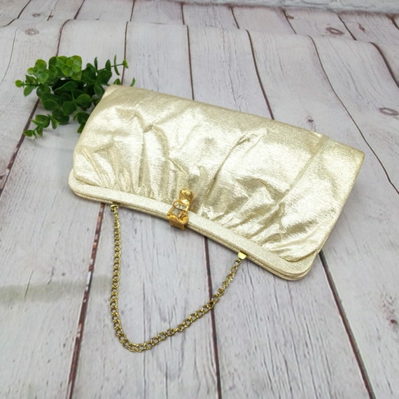 vintage gold lame clutch purse - image 2