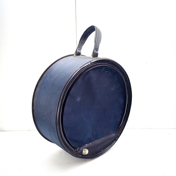 vintage round suitcase blue softshell - image 2