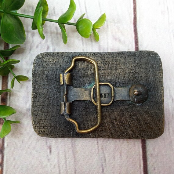 vintage brass CHEVY van belt buckle Gem